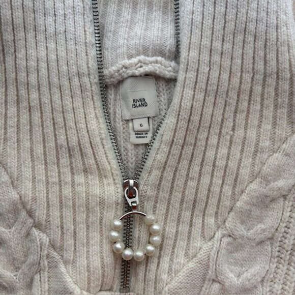 River island Oat Cable Knit Quarter zip - Picture 2 of 4